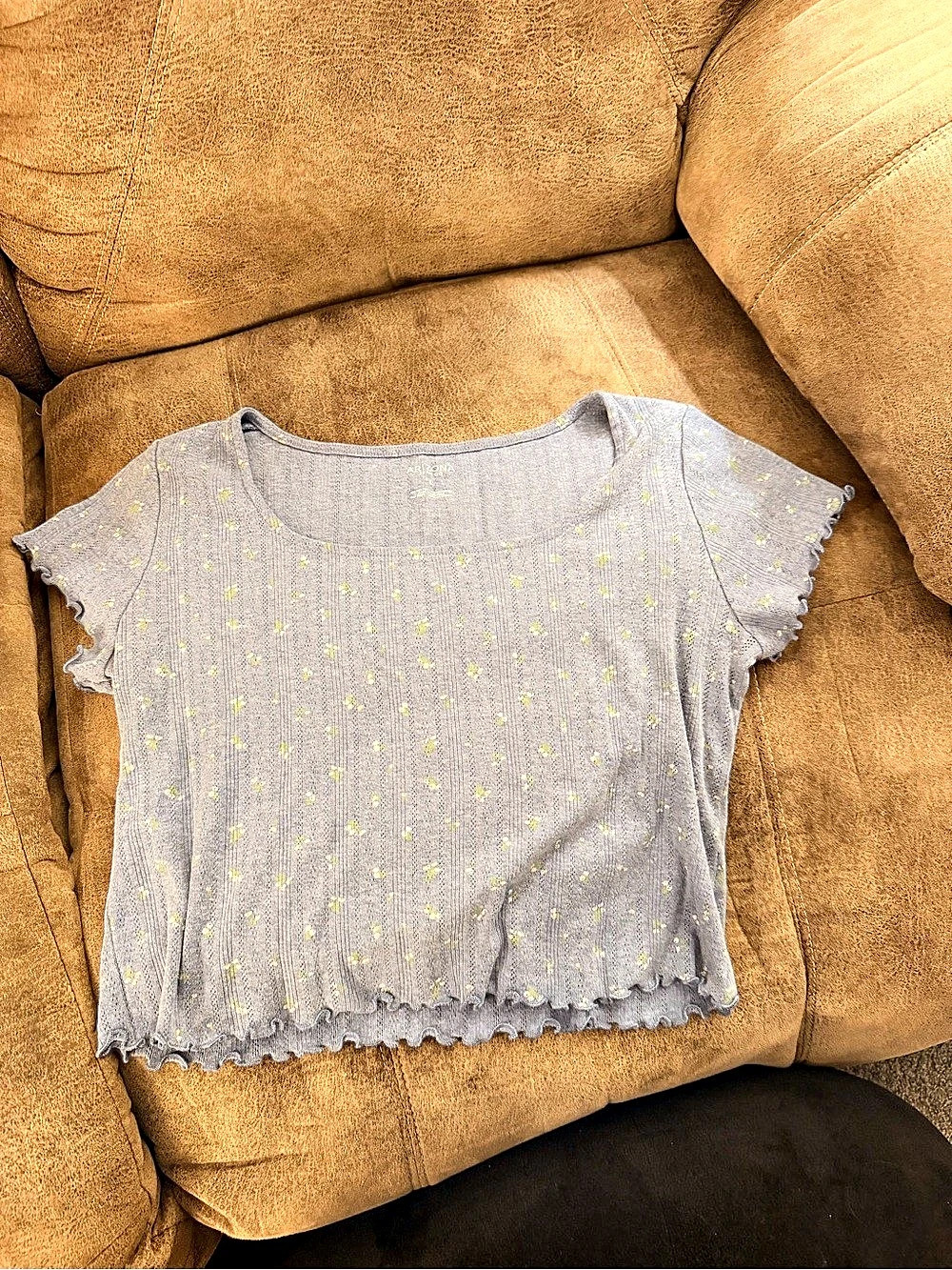 Arizona Floral Short Sleeve Top Gray & Yellow Size Large